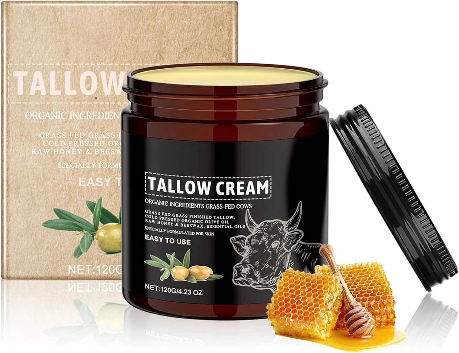 Whipped Beef Tallow Skin Care Cream 120g Natural Beef Tallow & Honey Moisturiser