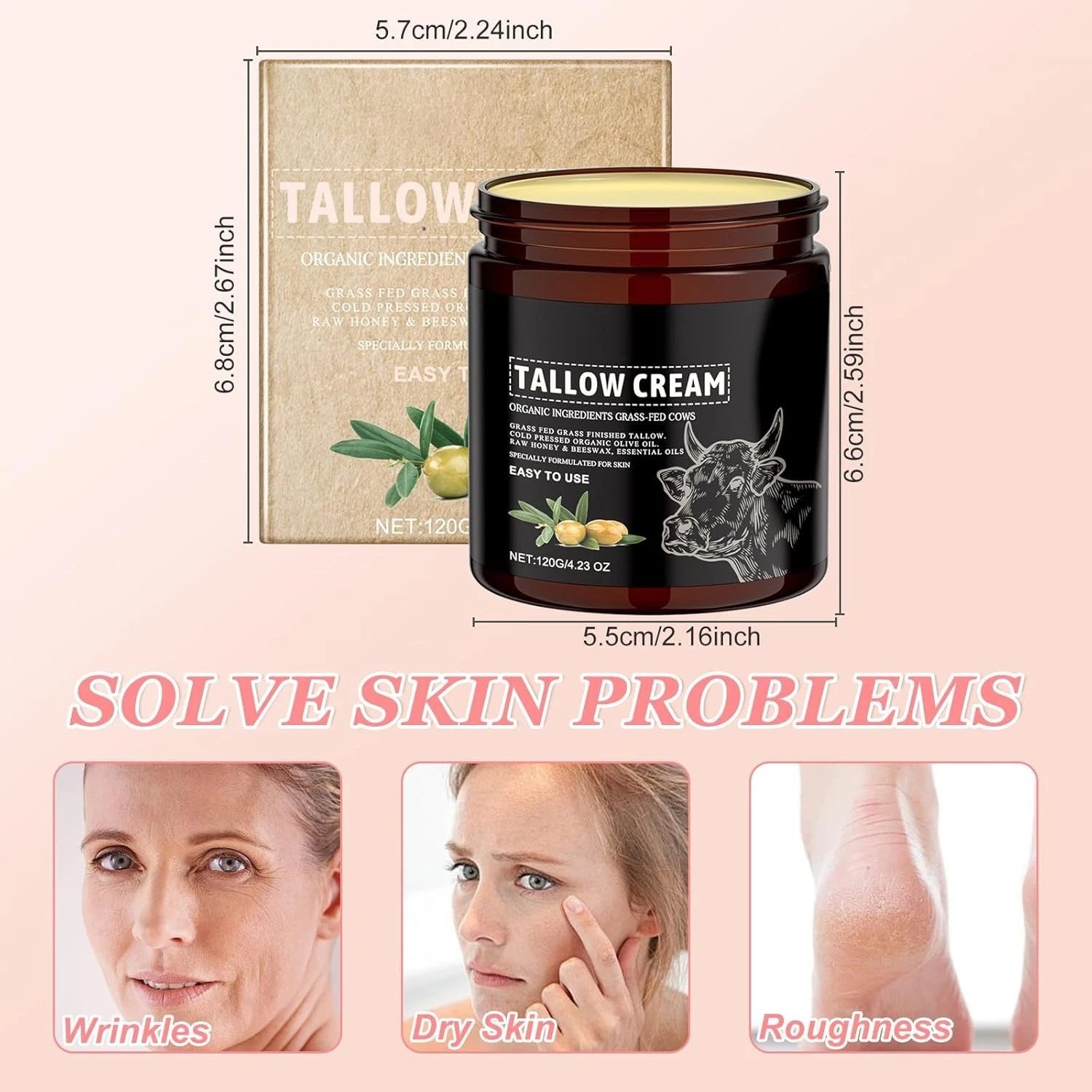 Whipped Beef Tallow Skin Care Cream 120g Natural Beef Tallow & Honey Moisturiser thumbnail 2