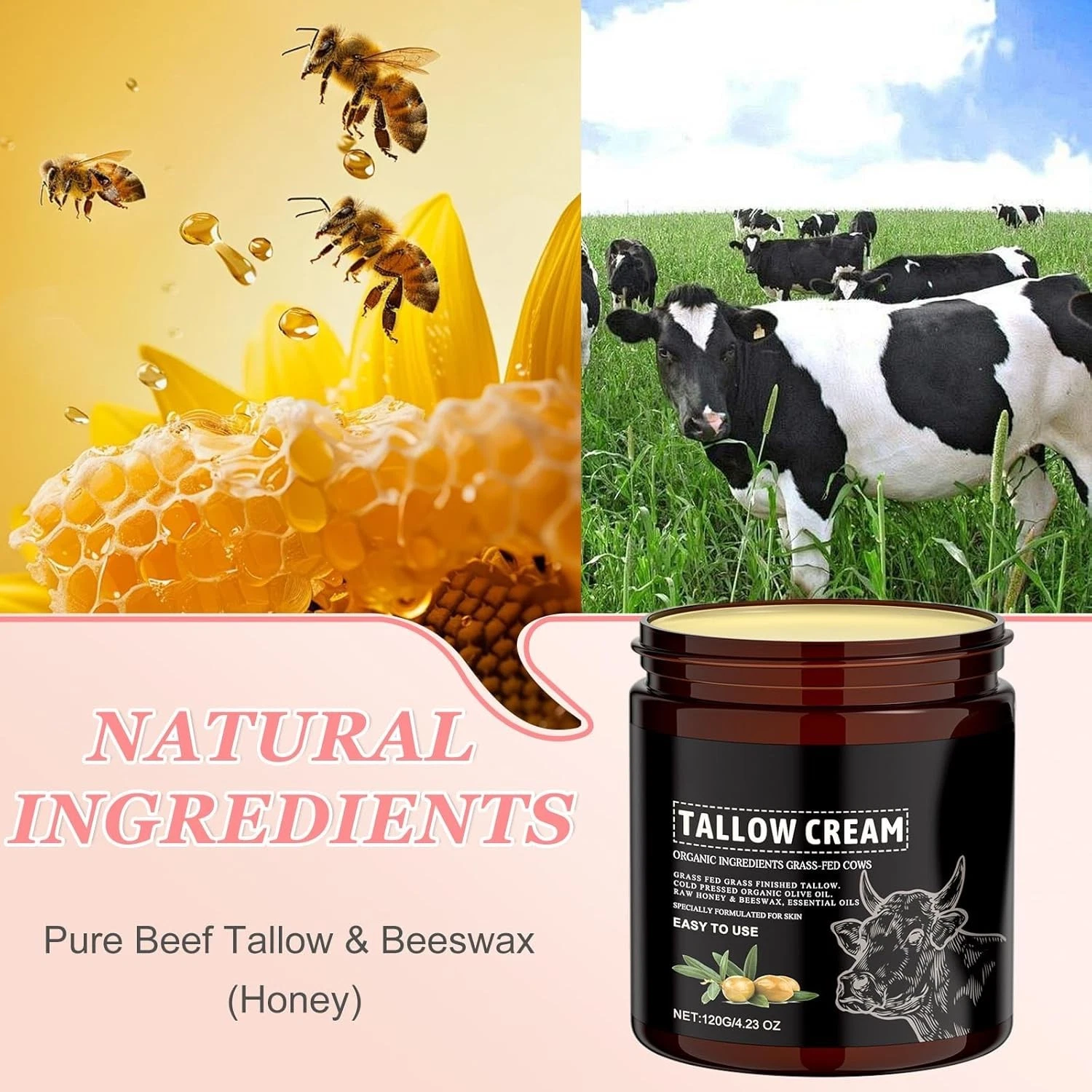 Whipped Beef Tallow Skin Care Cream 120g Natural Beef Tallow & Honey Moisturiser thumbnail 4