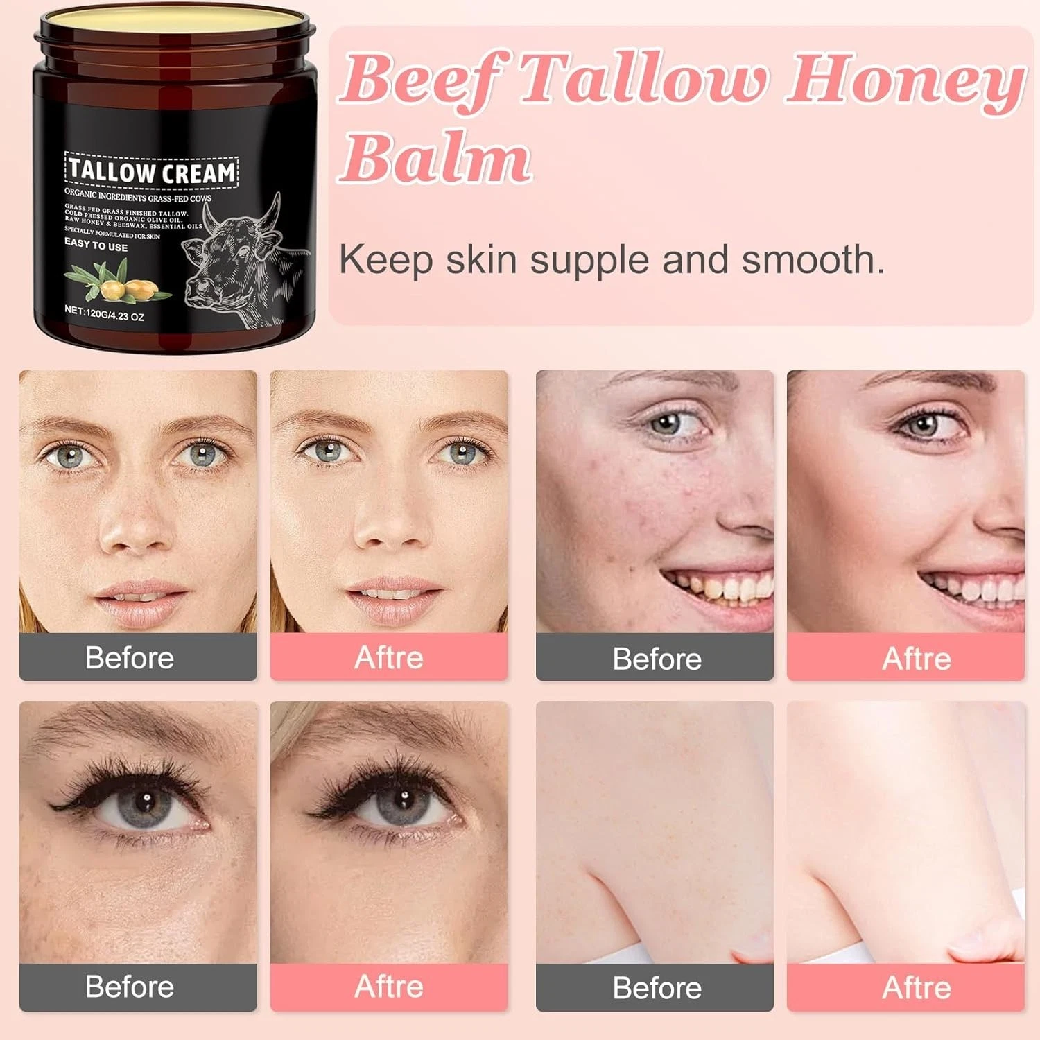 Whipped Beef Tallow Skin Care Cream 120g Natural Beef Tallow & Honey Moisturiser thumbnail 5