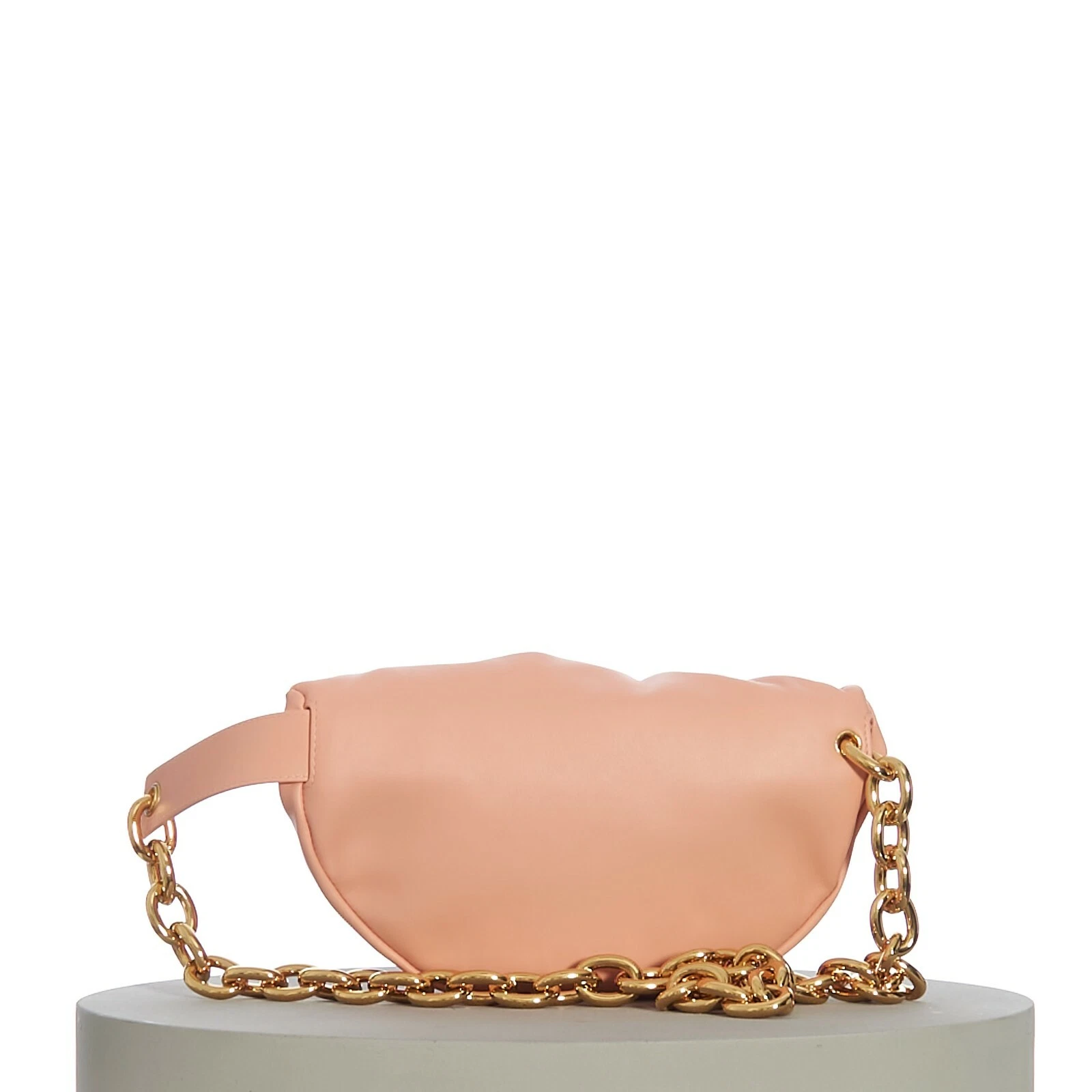BOTTEGA VENETA 2160$ Peach Leather 'The Belt' Pouch - Chunky Chain Strap thumbnail 4