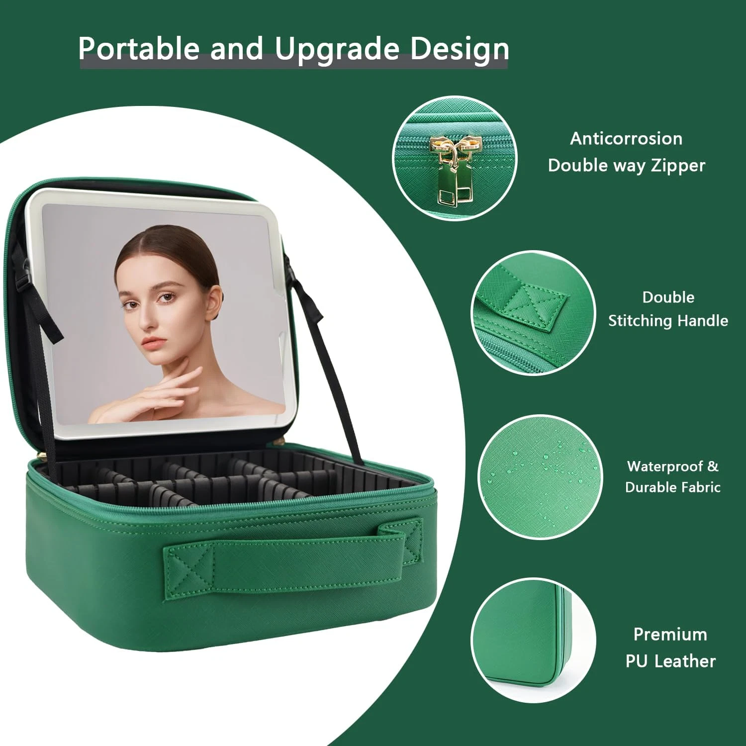 Makeup Bag with Led Mirror,with 3 Color Setting,Portable Storage and Adjustable