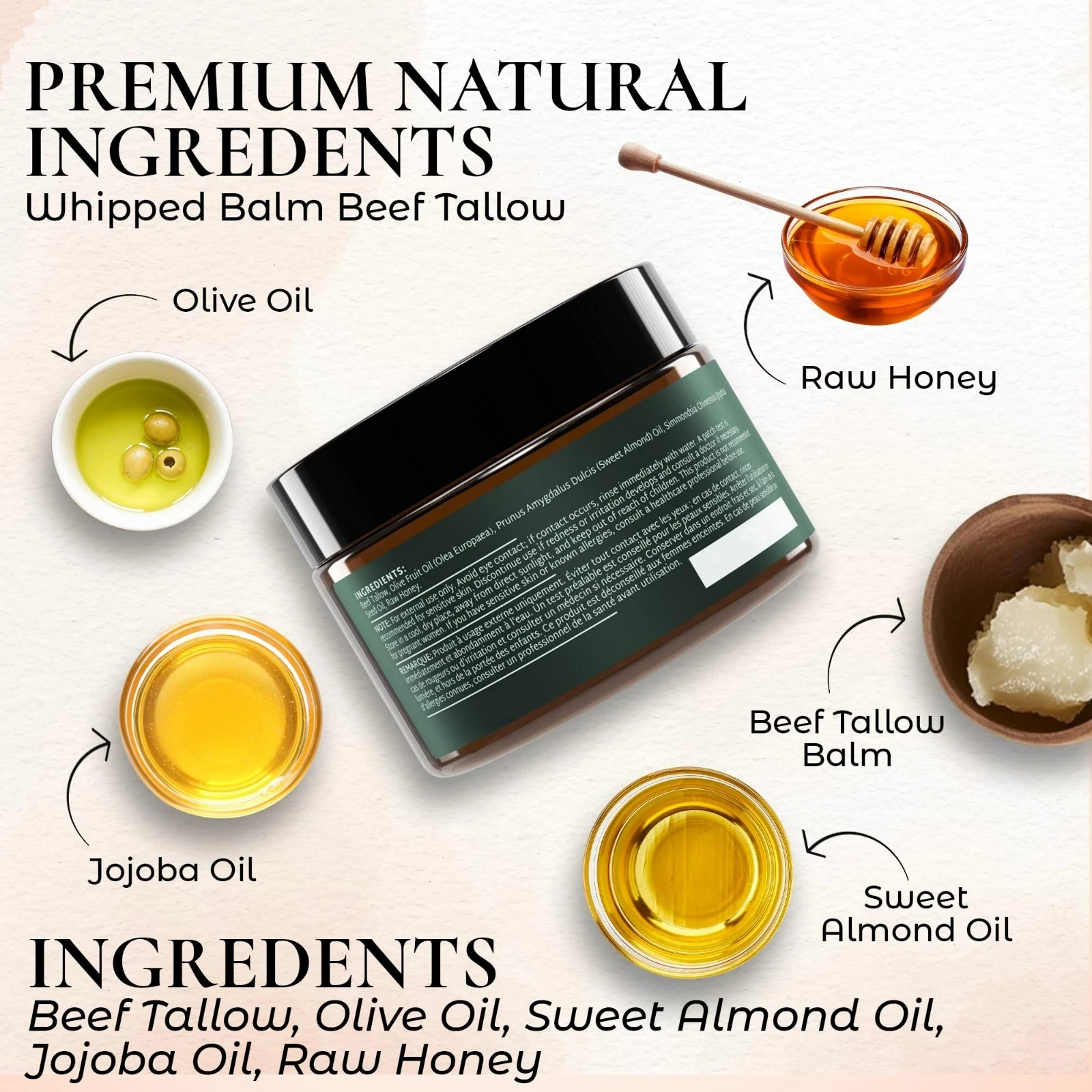 Whipped Beef Tallow Moisturizer: Grass-Fed Tallow Face Balm with Honey, Jojoba thumbnail 2