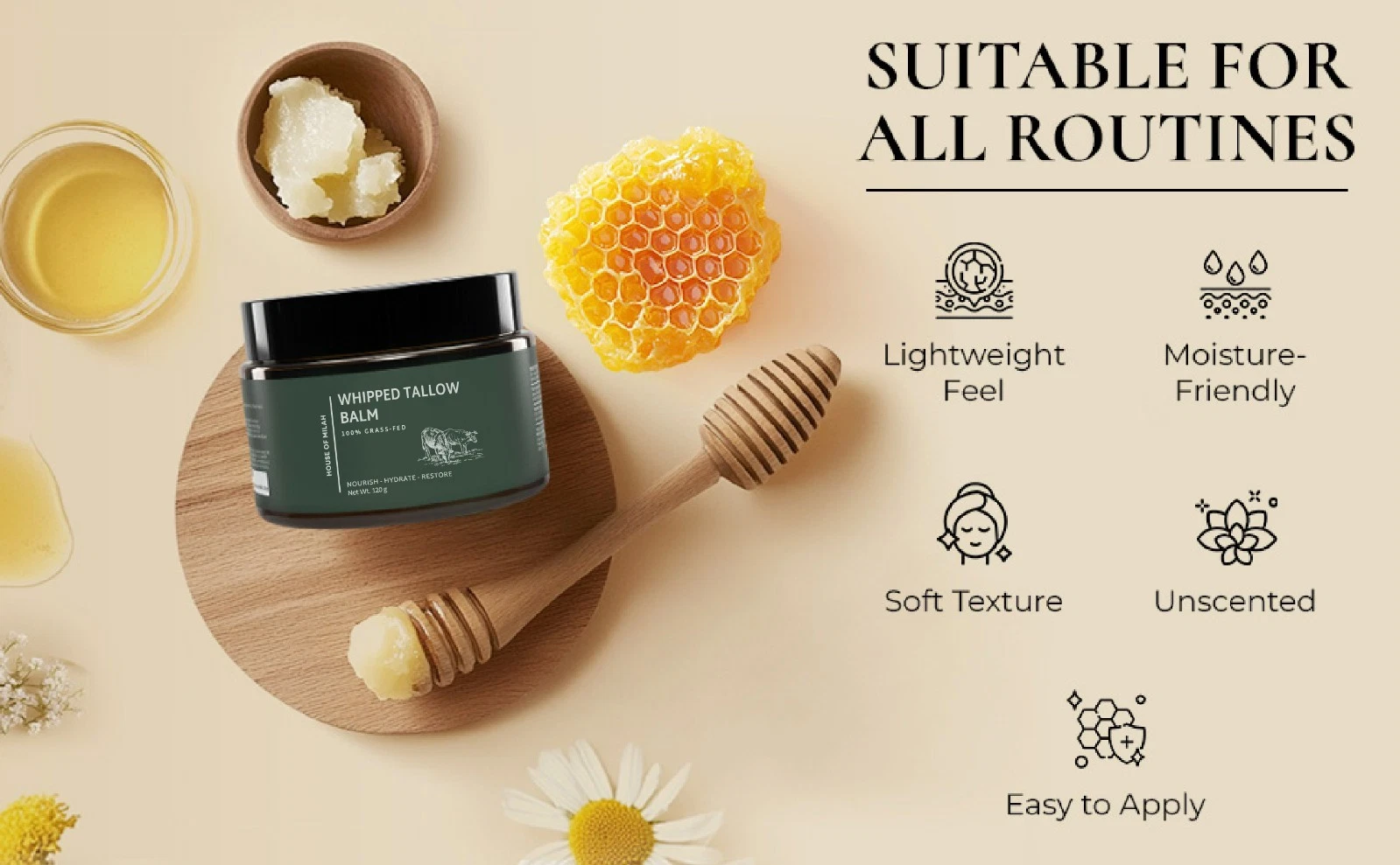 Whipped Beef Tallow Moisturizer: Grass-Fed Tallow Face Balm with Honey, Jojoba thumbnail 3