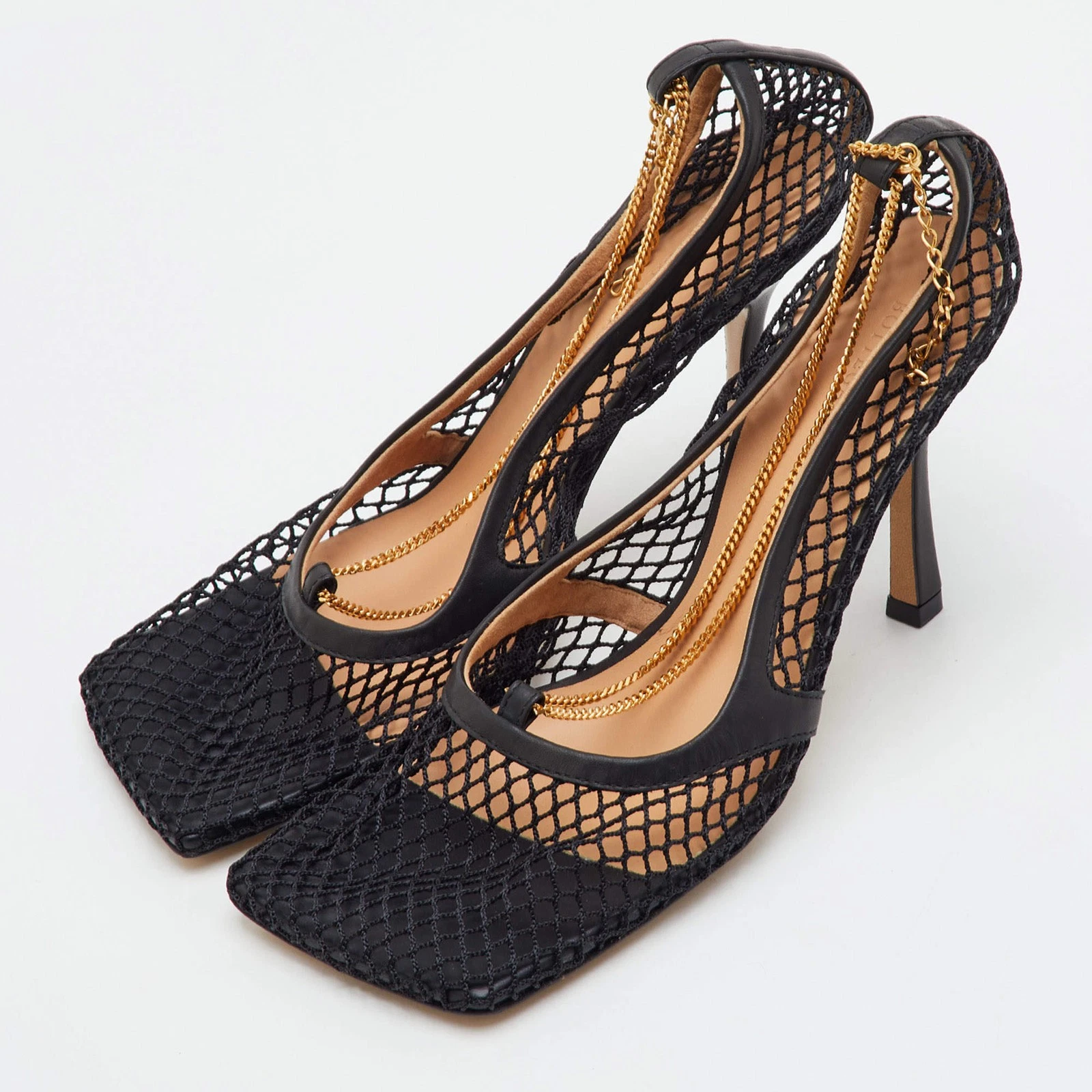 Bottega Veneta Stretch Size 39 Black Mesh and Leather Chain Pumps thumbnail 2
