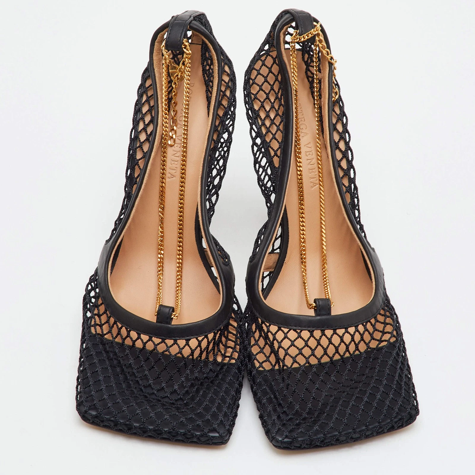 Bottega Veneta Stretch Size 39 Black Mesh and Leather Chain Pumps thumbnail 3