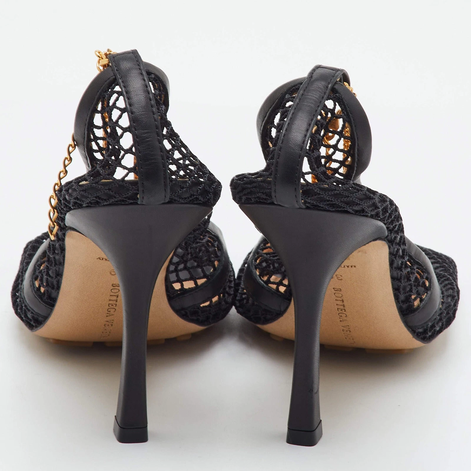 Bottega Veneta Stretch Size 39 Black Mesh and Leather Chain Pumps thumbnail 5