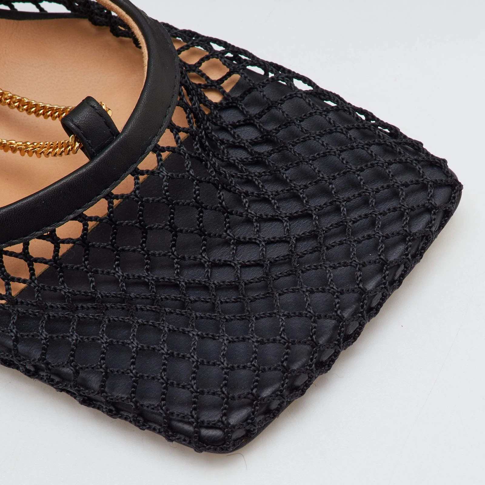 Bottega Veneta Stretch Size 39 Black Mesh and Leather Chain Pumps thumbnail 7