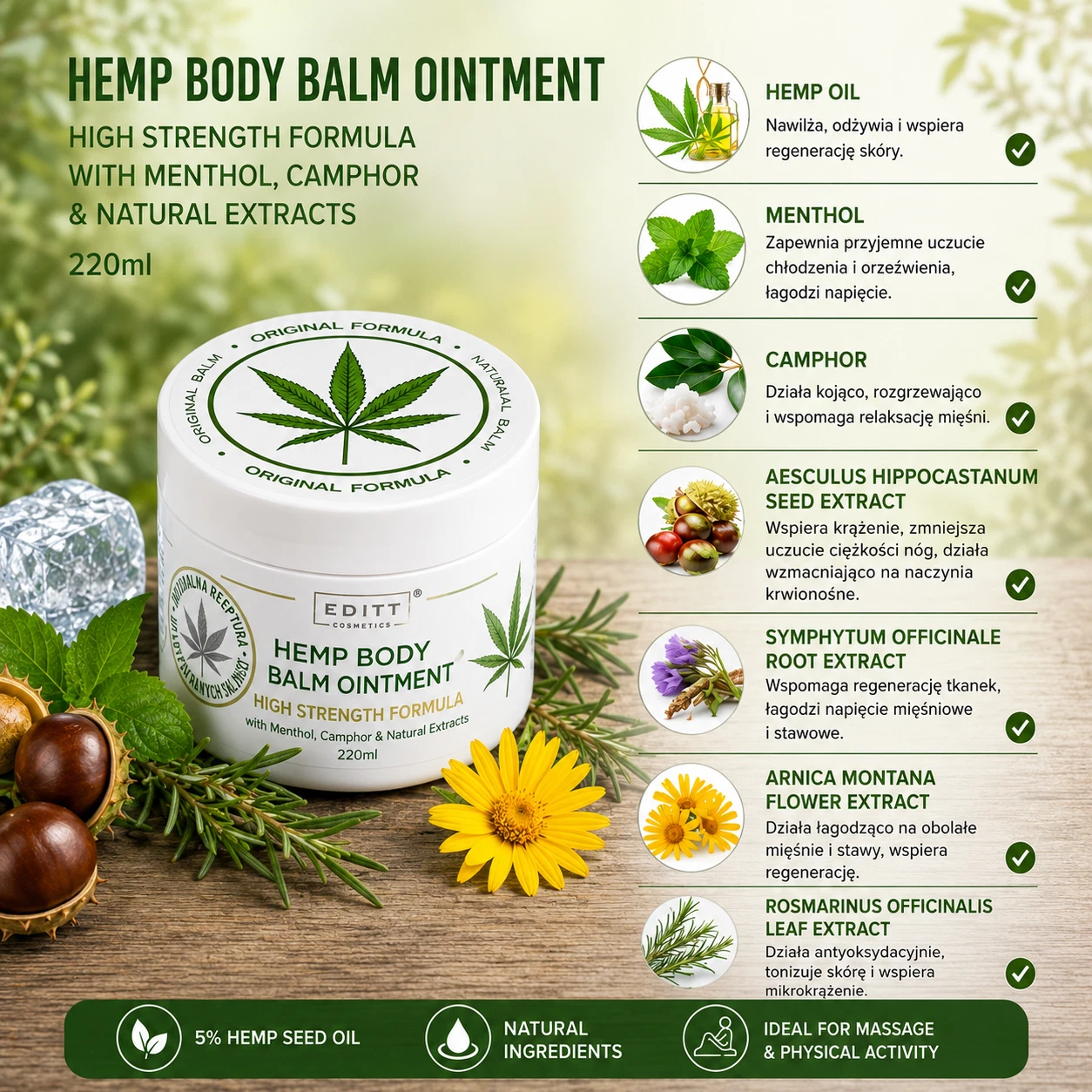 Natural Nerve Pain Relief Hemp Cream Balm Neuropathy Organic Max Strength 220ml thumbnail 2