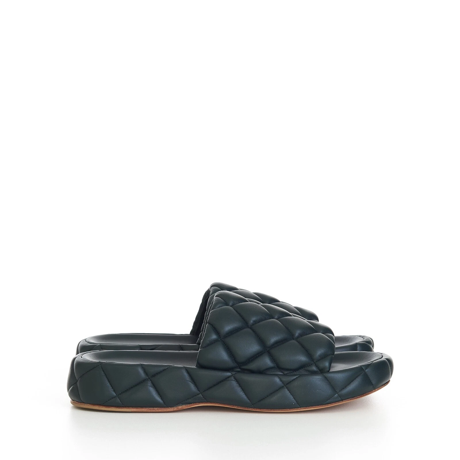 BOTTEGA VENETA 1450$ Inkwell Green Quilted Leather Padded Slide Sandals (45 (US12))