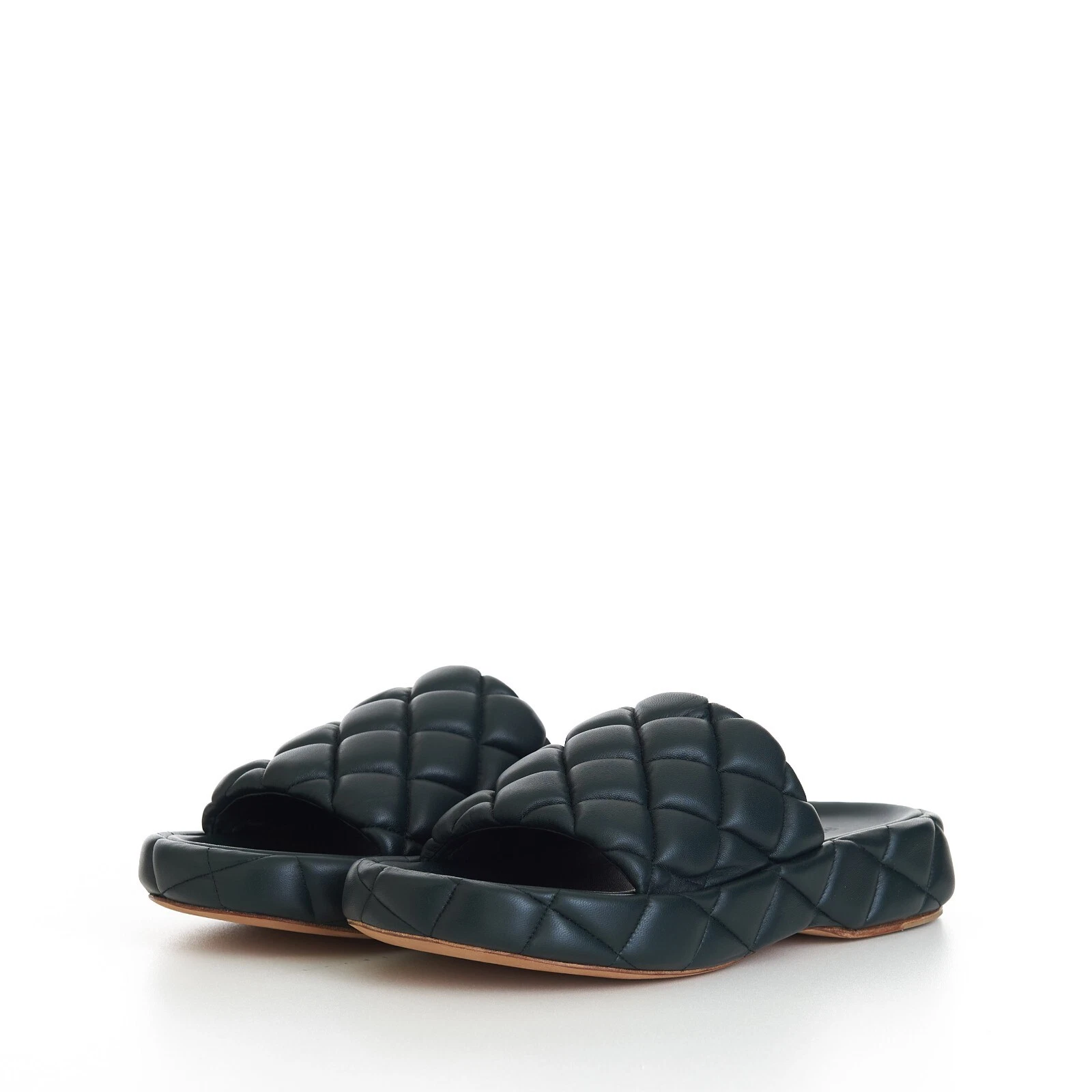 BOTTEGA VENETA 1450$ Inkwell Green Quilted Leather Padded Slide Sandals (45 (US12)) thumbnail 4