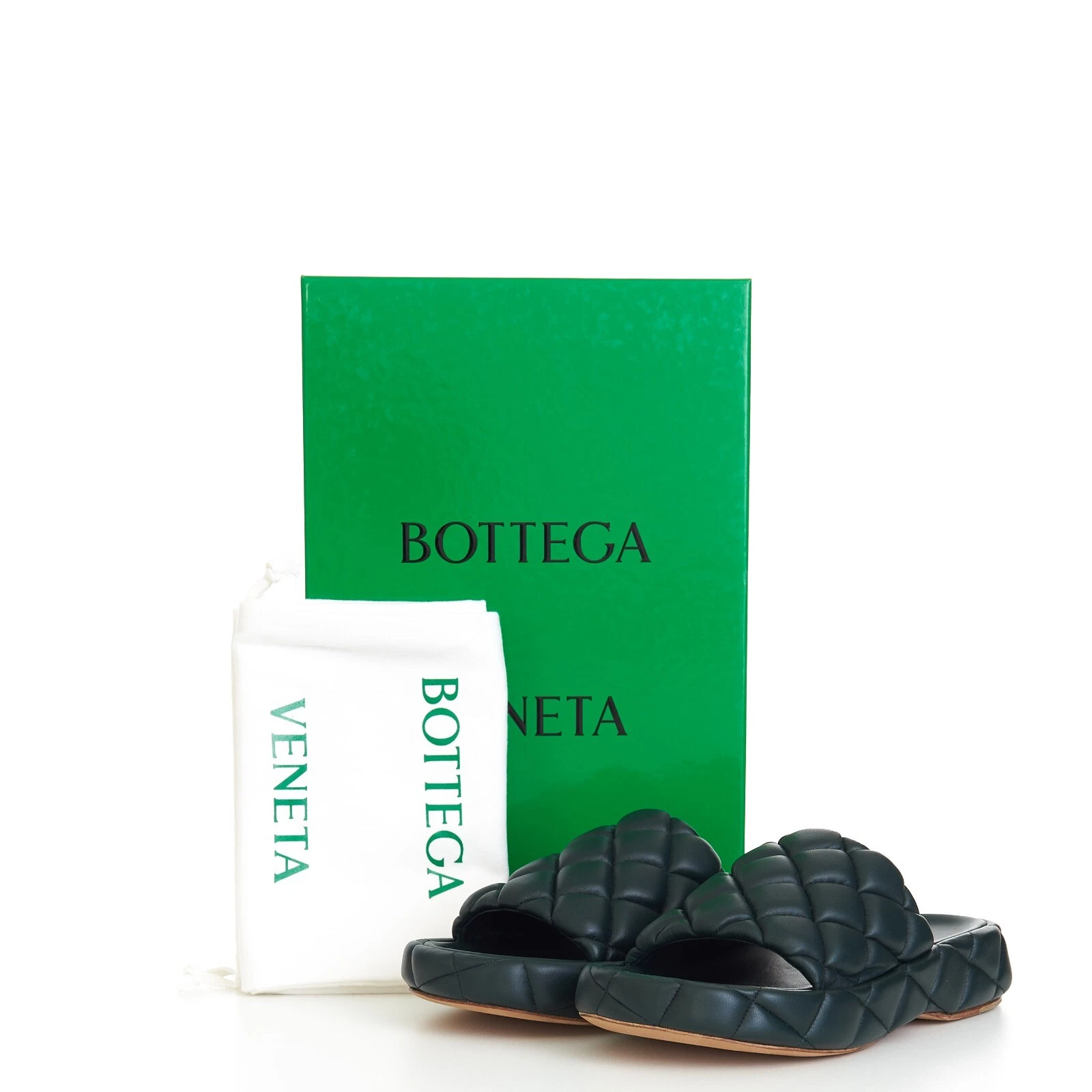 BOTTEGA VENETA 1450$ Inkwell Green Quilted Leather Padded Slide Sandals (45 (US12)) thumbnail 13