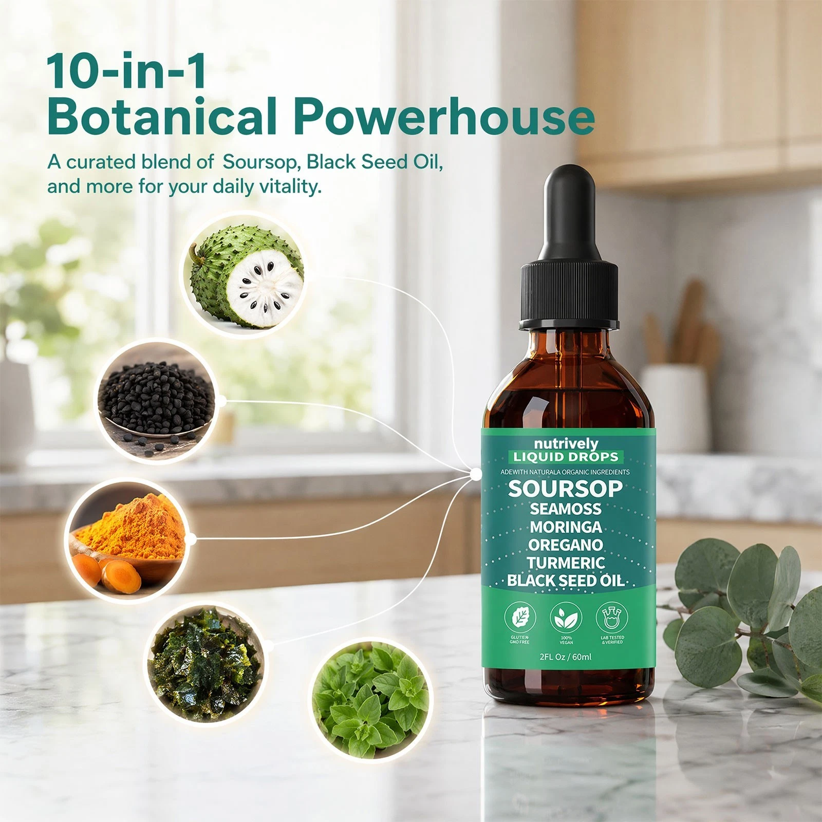 Soursop Black Seed Oil Liquid Drops, Organic Botanical Blend for Daily Wellness thumbnail 2