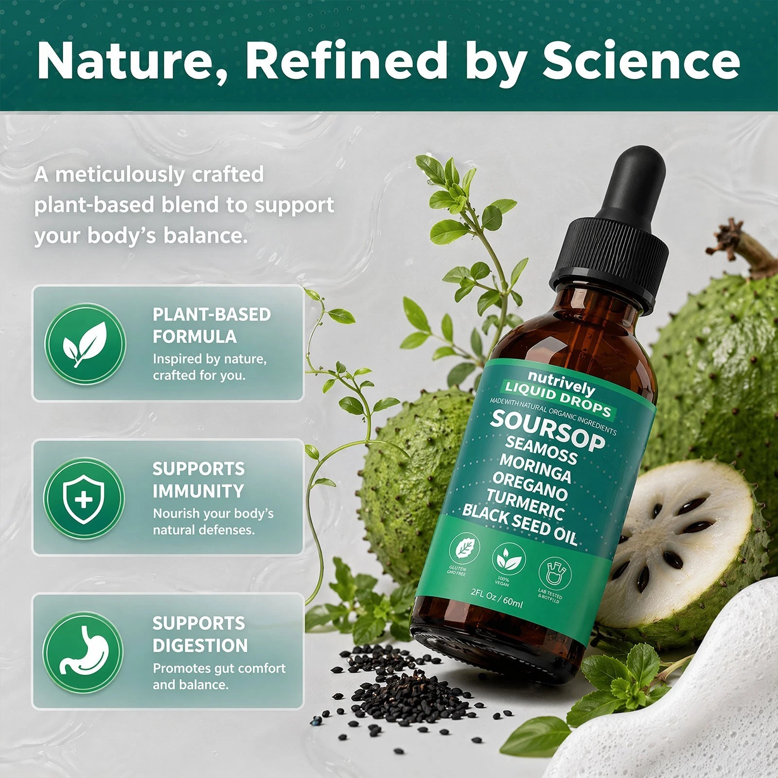 Soursop Black Seed Oil Liquid Drops, Organic Botanical Blend for Daily Wellness thumbnail 4