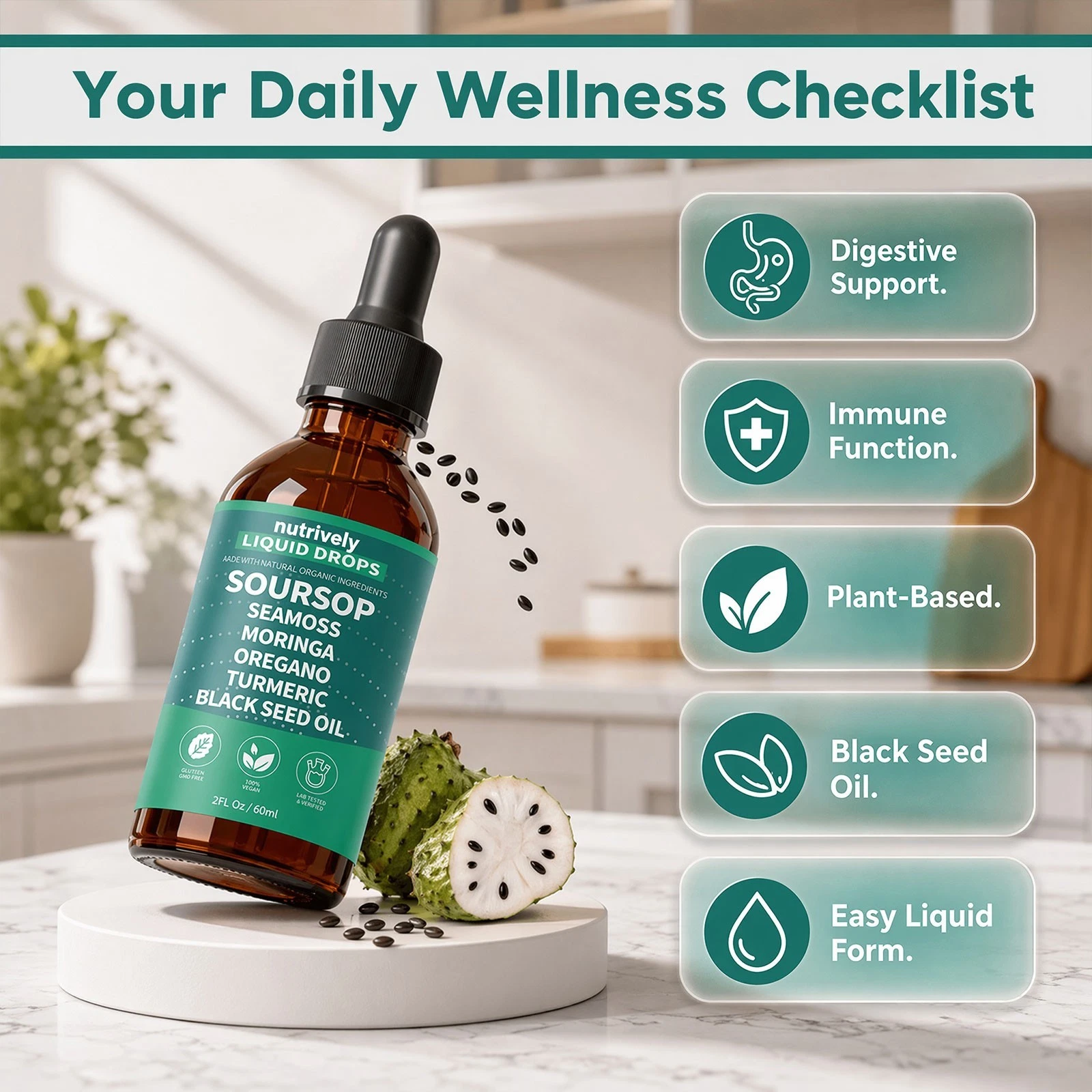 Soursop Black Seed Oil Liquid Drops, Organic Botanical Blend for Daily Wellness thumbnail 5