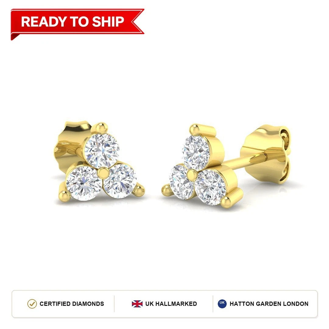 0.50 Ct DE/VS Lab Grown Diamond Drop Earring 9k Yellow Gold Ready To Ship