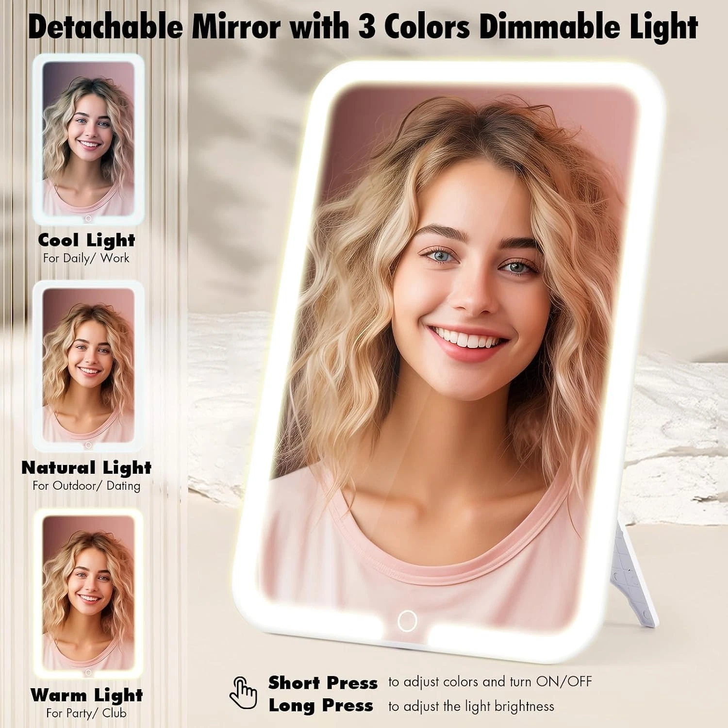 Large Travel Makeup Bag with LED Mirror, 3-Color Stepless Dimming Stand Mirror D thumbnail 2