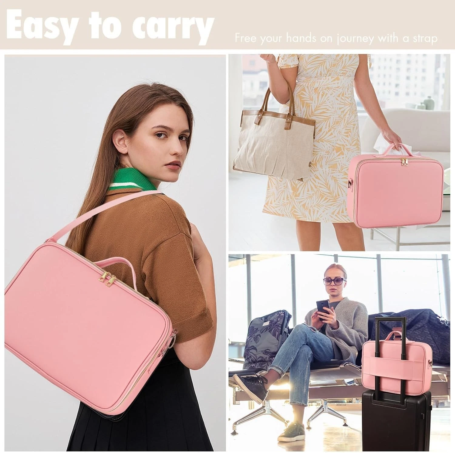 Large Travel Makeup Bag with LED Mirror, 3-Color Stepless Dimming Stand Mirror D thumbnail 7
