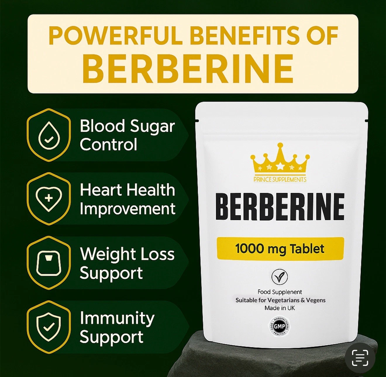 Berberine 1000mg Tablet/Capsules Support Blood Sugar Supplement vegan thumbnail 2