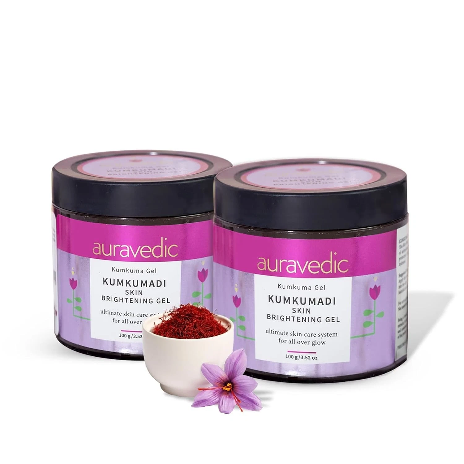 Auravedic Kumkumadi Gel 100g x2 Face Brightening Glow Purify Detox Skin Care