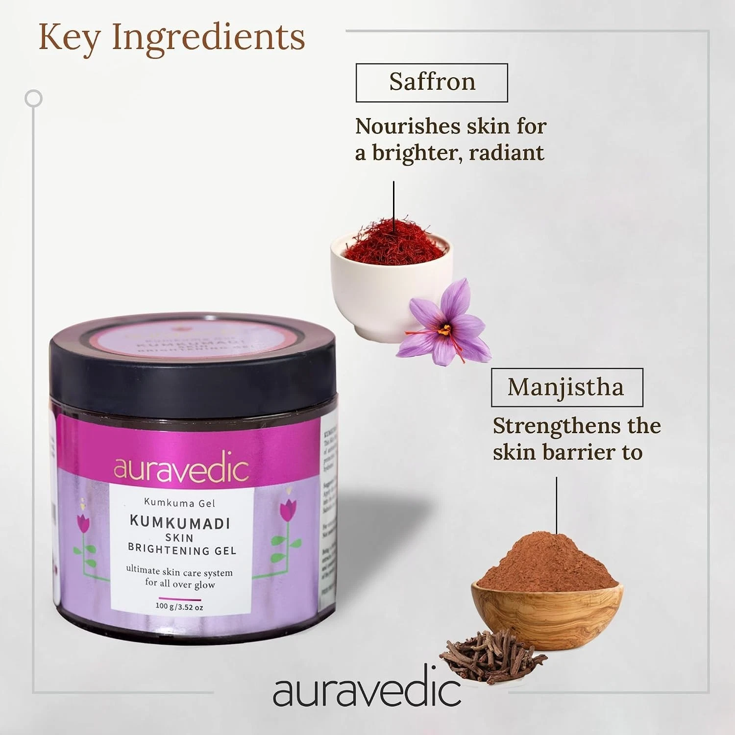 Auravedic Kumkumadi Gel 100g x2 Face Brightening Glow Purify Detox Skin Care thumbnail 2