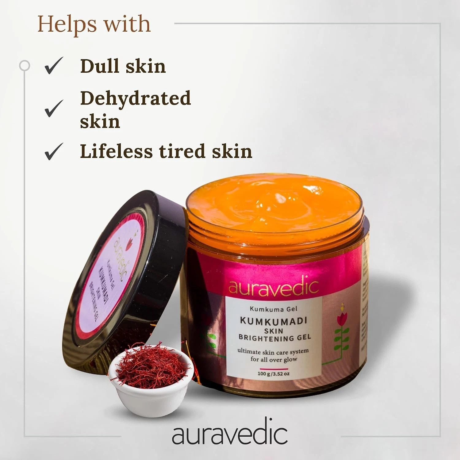 Auravedic Kumkumadi Gel 100g x2 Face Brightening Glow Purify Detox Skin Care thumbnail 4