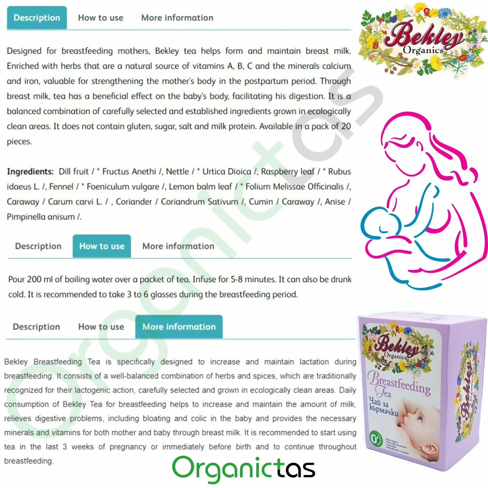 Organic Nursing Tea for Breastfeeding Mothers, increases & stimulates Lactation thumbnail 2