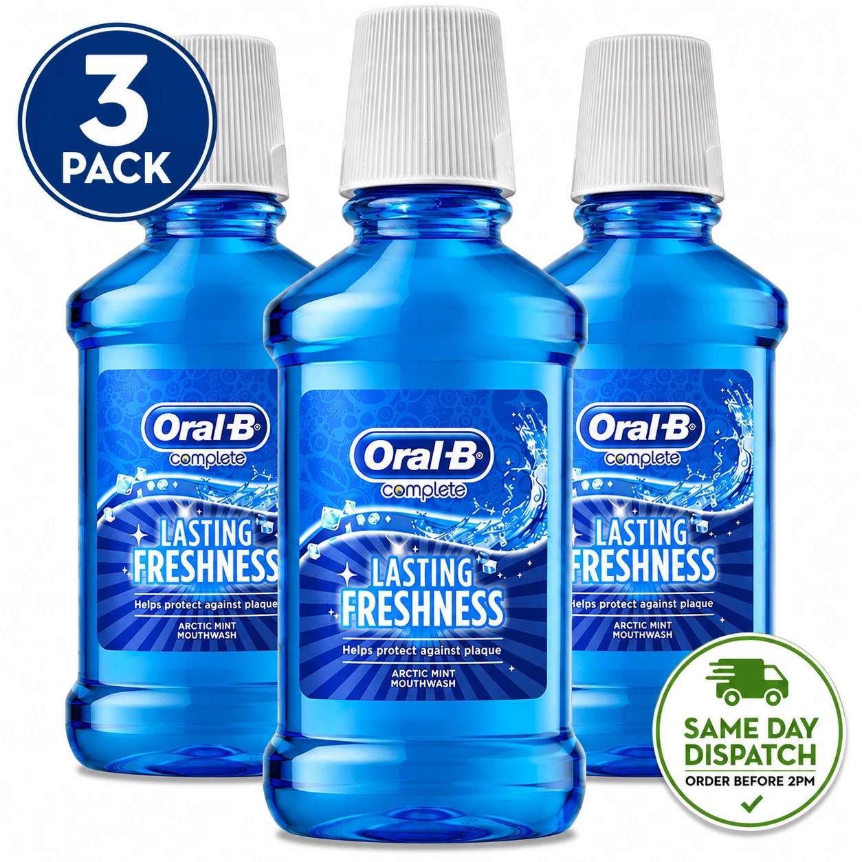 Oral-B Complete Lasting Freshness Mouthwash Arctic Mint 250 ml New -3 value pack