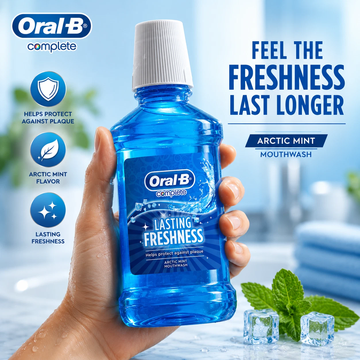 Oral-B Complete Lasting Freshness Mouthwash Arctic Mint 250 ml New -3 value pack thumbnail 3
