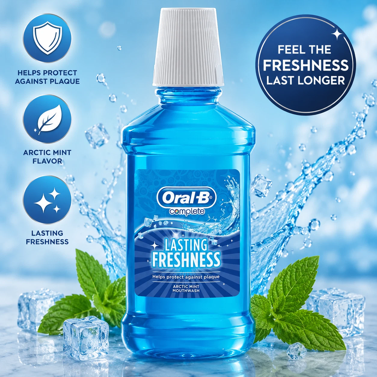Oral-B Complete Lasting Freshness Mouthwash Arctic Mint 250 ml New -3 value pack thumbnail 4