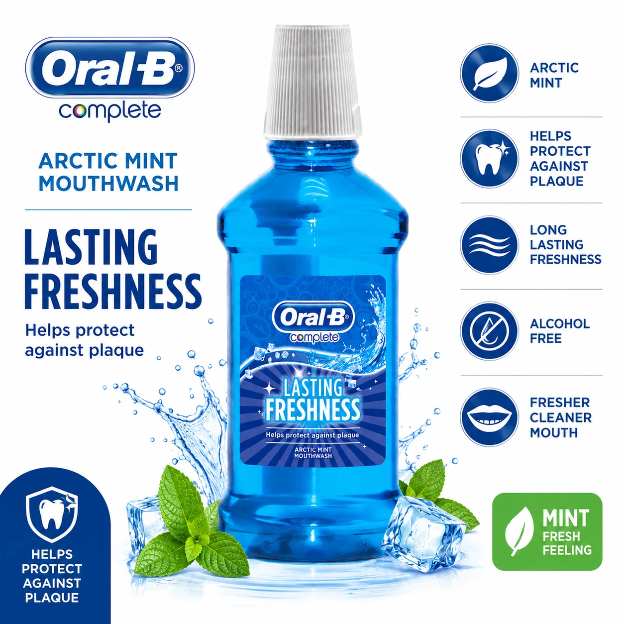 Oral-B Complete Lasting Freshness Mouthwash Arctic Mint 250 ml New -3 value pack thumbnail 5