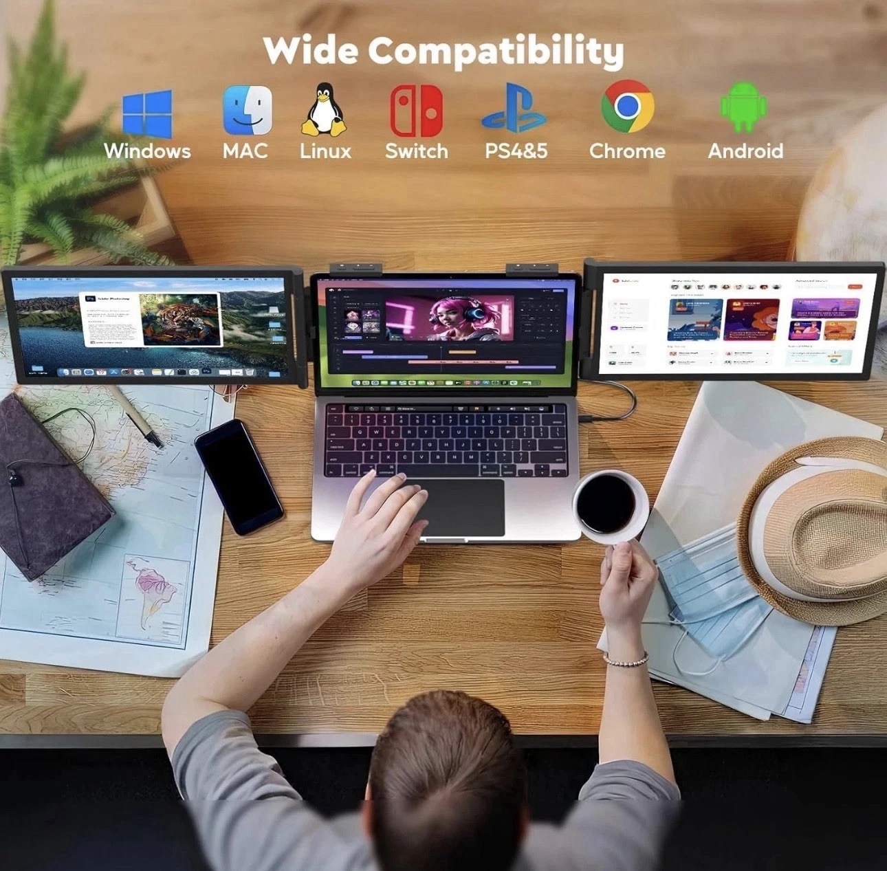 Laptop Screen Extender, 14" FHD 1080P IPS Triple Monitor Extender, Dual Portable thumbnail 2