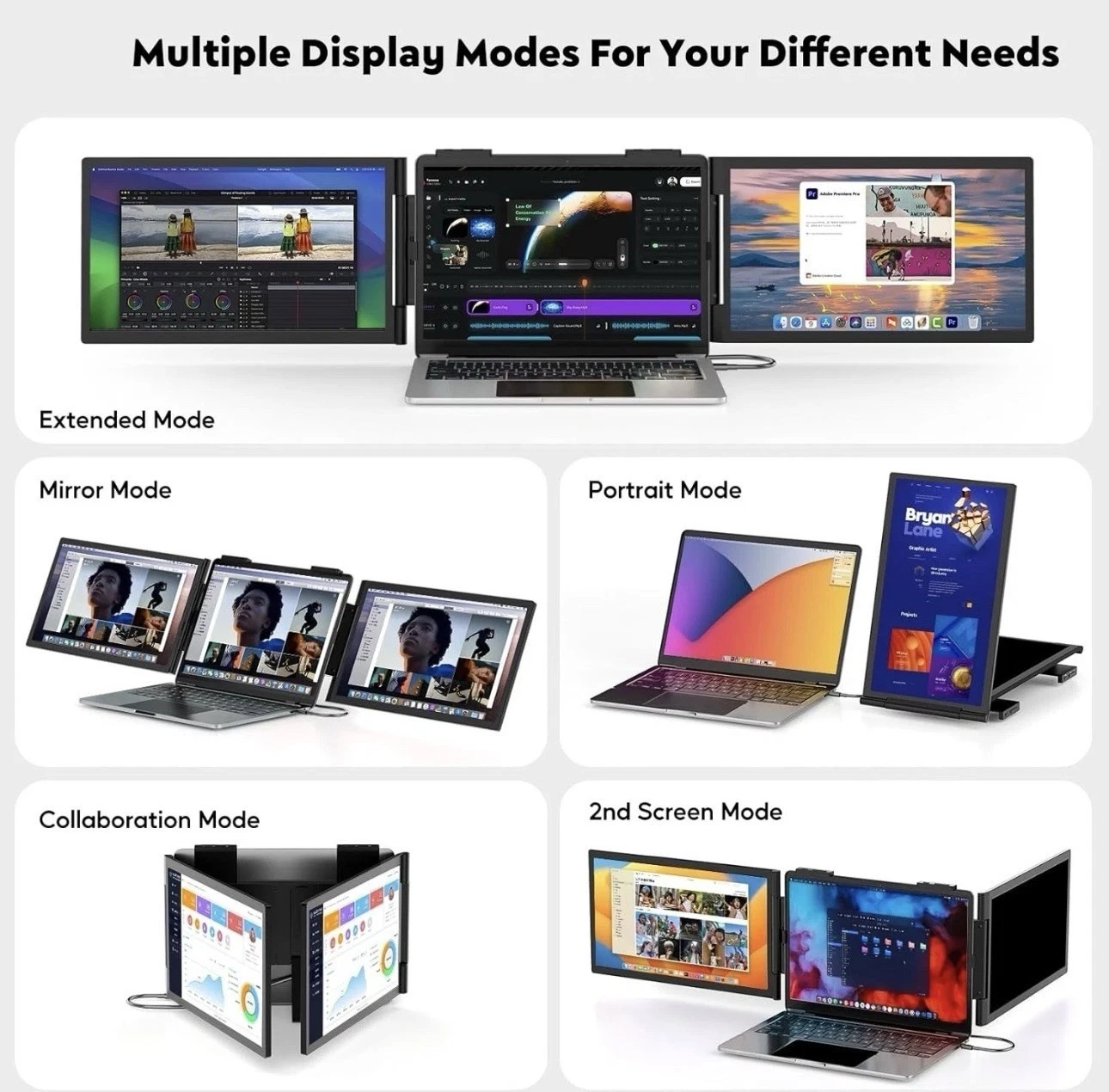 Laptop Screen Extender, 14" FHD 1080P IPS Triple Monitor Extender, Dual Portable thumbnail 4