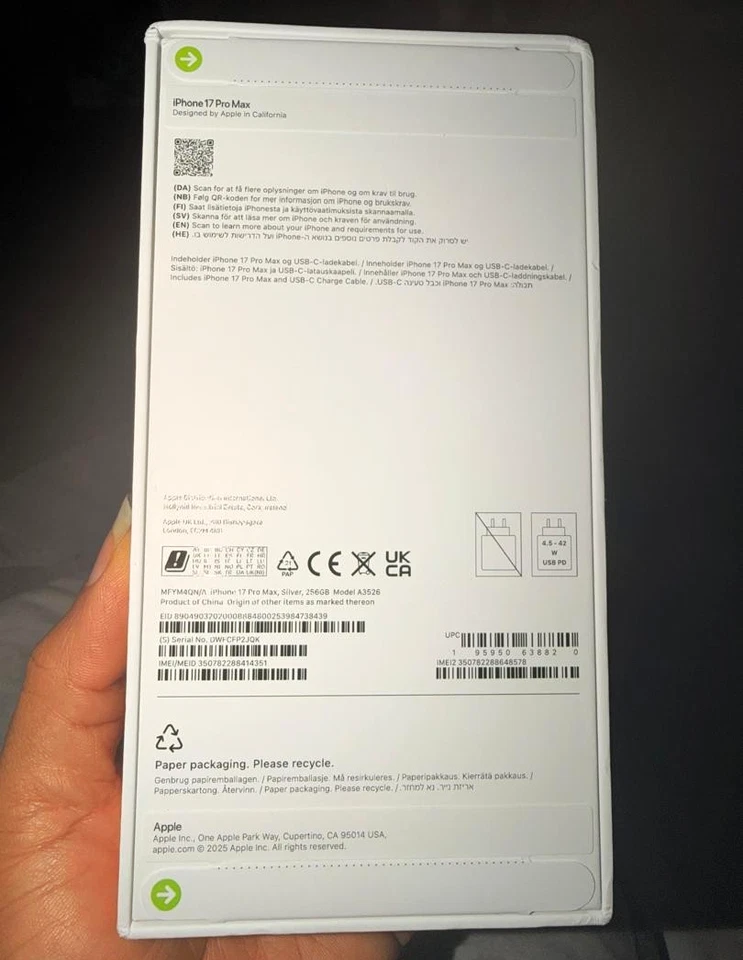 Apple iPhone 17 Pro Max 256GB Silver 6.9in 48MP 8GB USB-C A3526 Unlocked