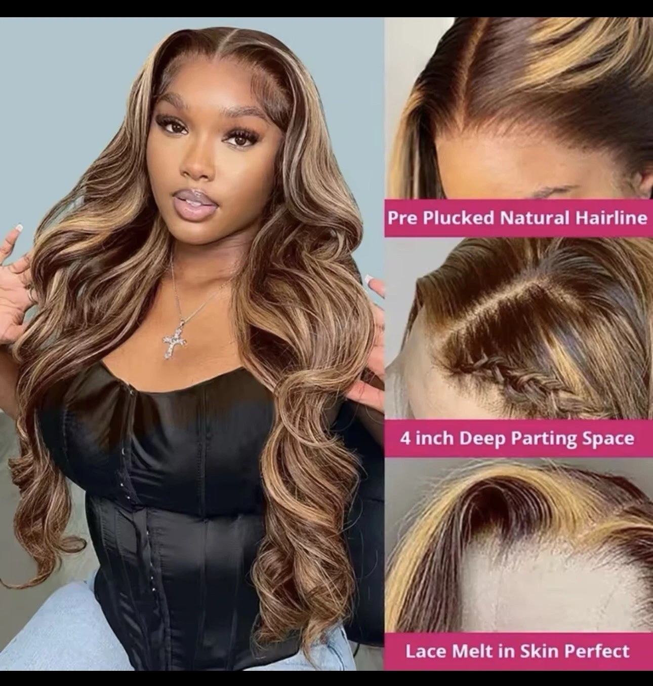 28InchLace Wig 13X6 Human Hair Transparent Preplucked Body Wave Lace Frontal 180 thumbnail 3
