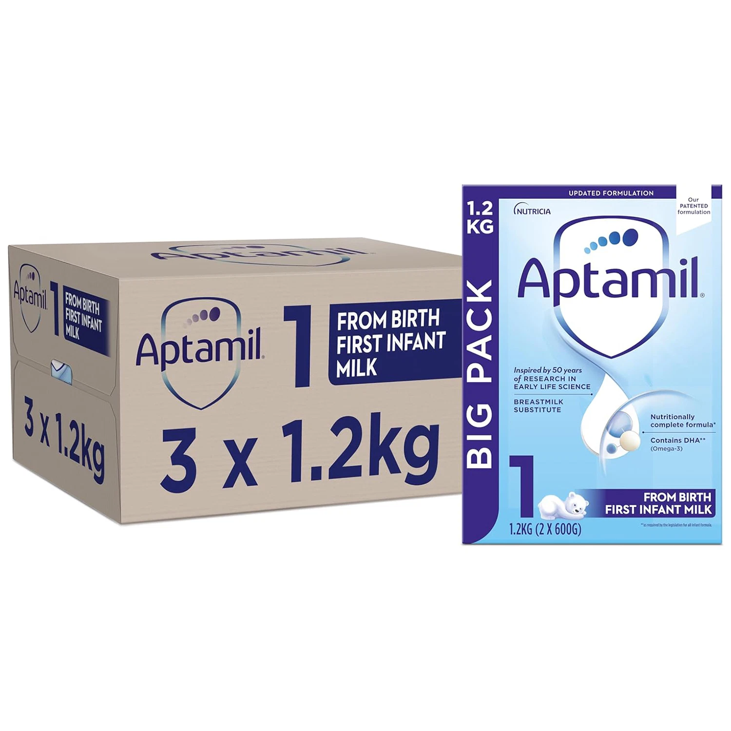 3 x 1.2kg Aptamil 1 First Infant Baby Milk Suitable From Birth Formula