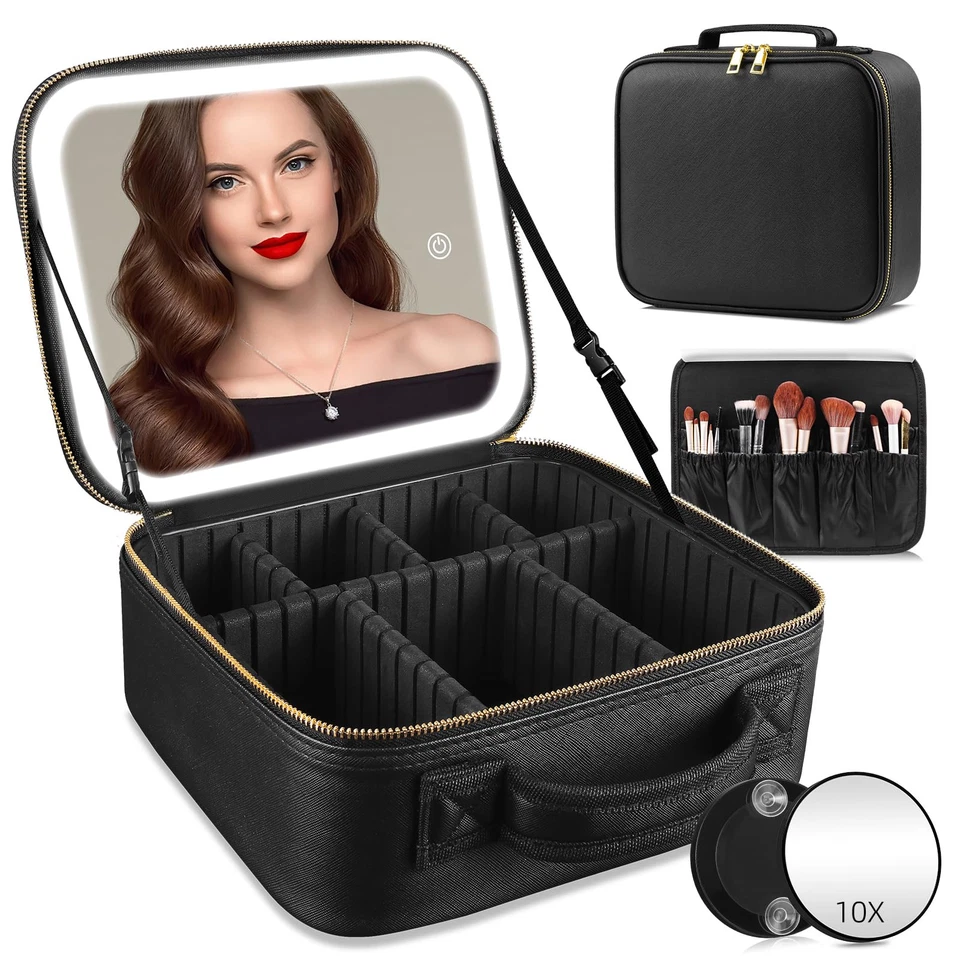 Travel Makeup Bag Cosmetic Bag Make up Organizer Bag with Large Lighted Mirror 3