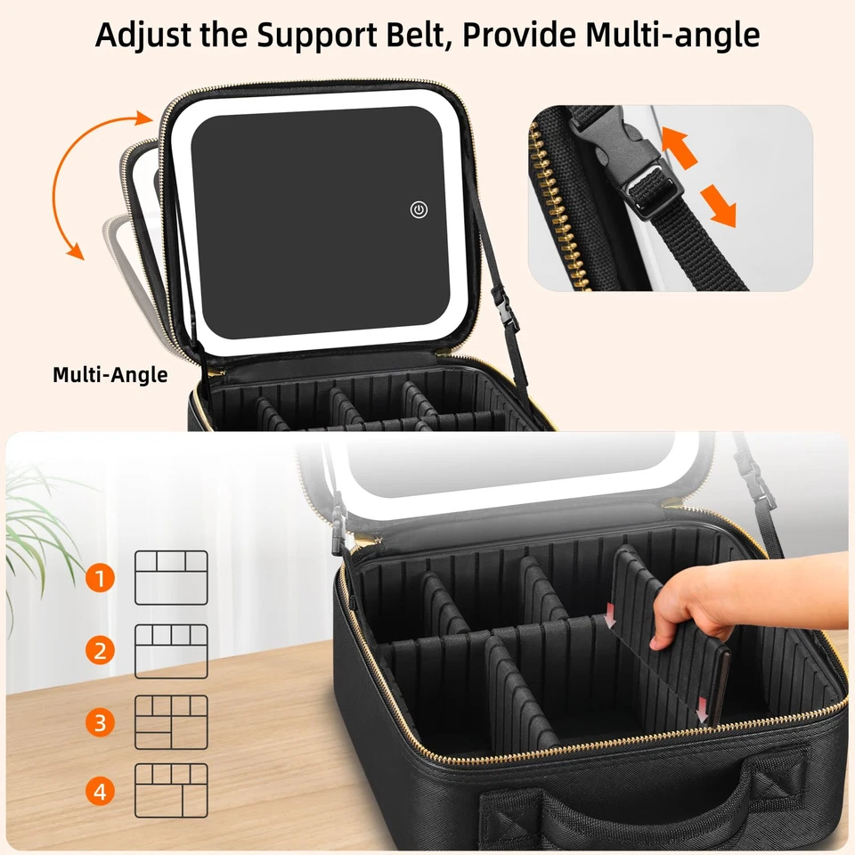 Travel Makeup Bag Cosmetic Bag Make up Organizer Bag with Large Lighted Mirror 3 thumbnail 5