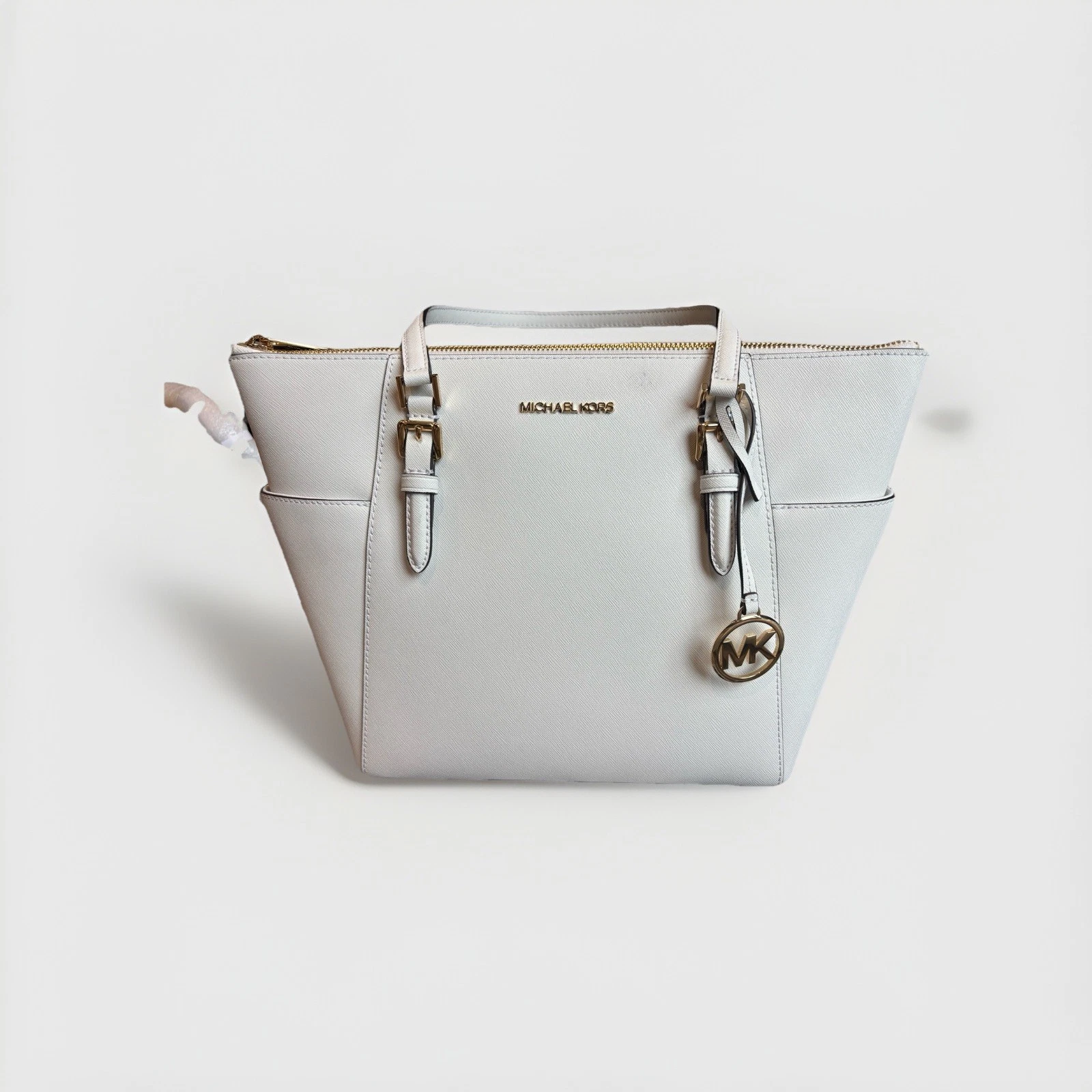 Michael Kors Large White Saffiano Leather Top-Zip Tote Bag
