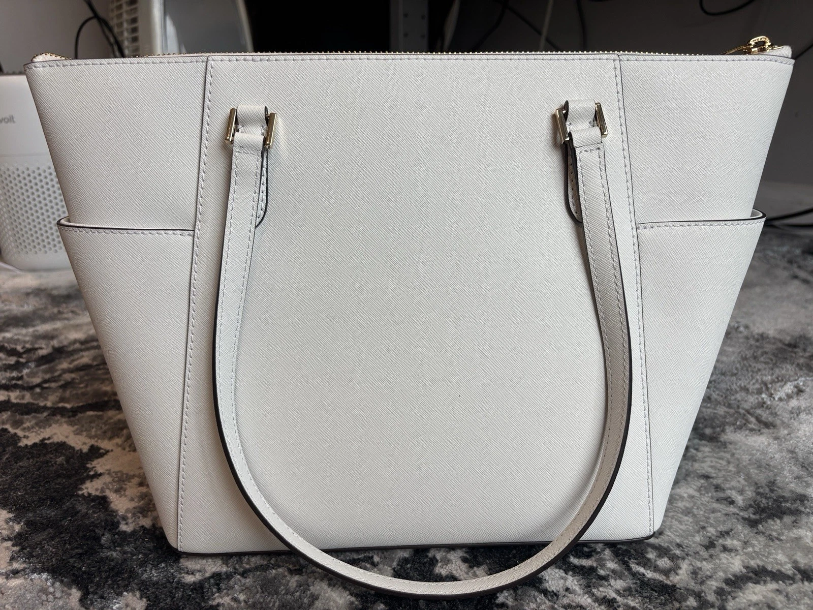 Michael Kors Large White Saffiano Leather Top-Zip Tote Bag thumbnail 4