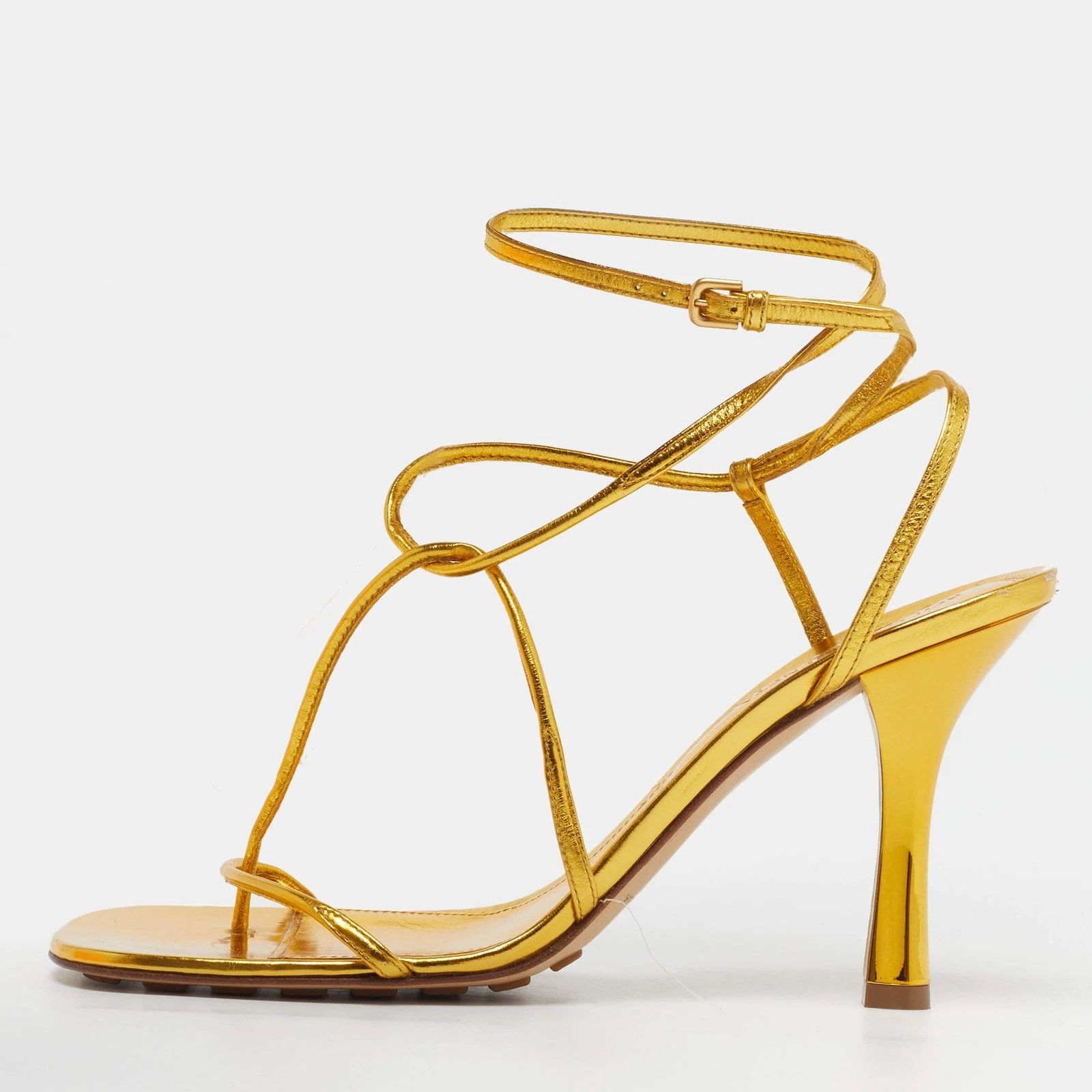 Bottega Veneta The Line Size 39 Gold Leather Ankle Strap Sandals