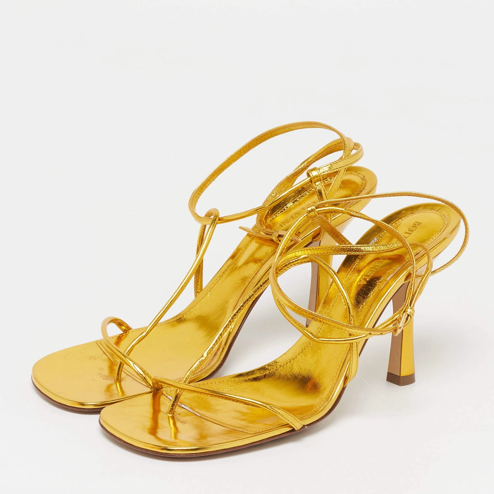 Bottega Veneta The Line Size 39 Gold Leather Ankle Strap Sandals thumbnail 2