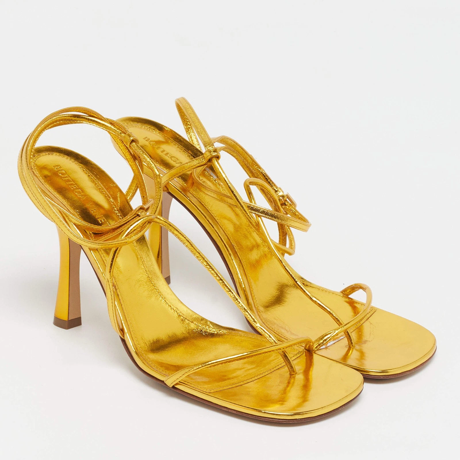 Bottega Veneta The Line Size 39 Gold Leather Ankle Strap Sandals thumbnail 4