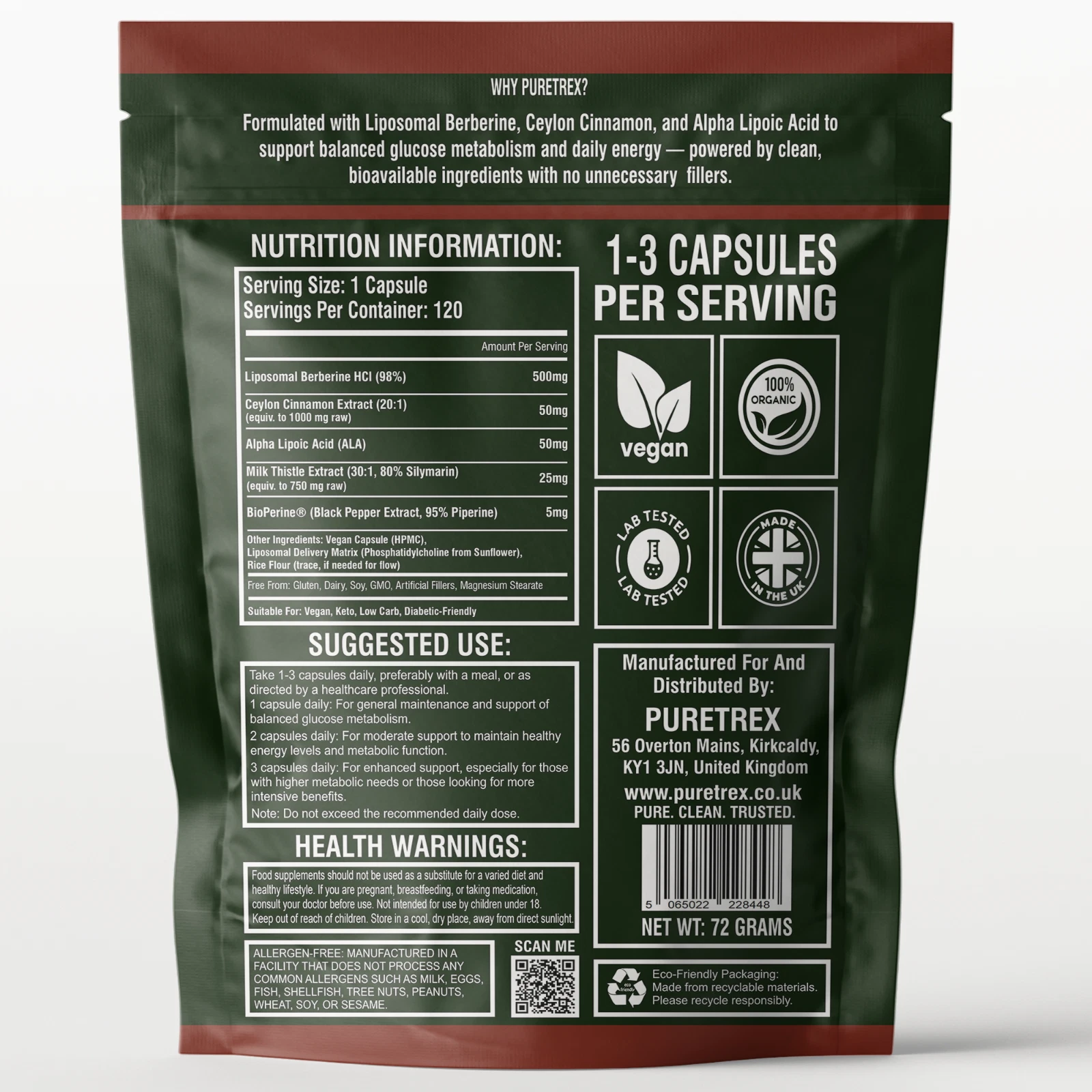 Liposomal Berberine 98% HCL 500mg + Ceylon Cinnamon, ALA, Milk Thistle UK MADE thumbnail 5