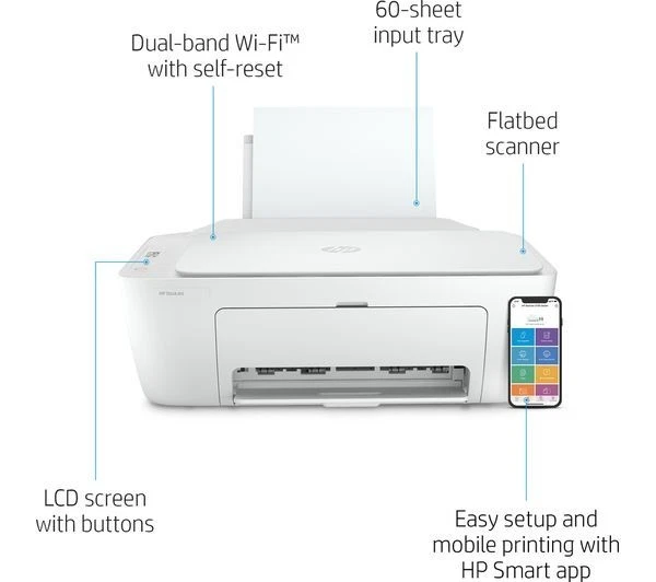 HP DeskJet 2710e All-In-One Inkjet Printer - White thumbnail 2