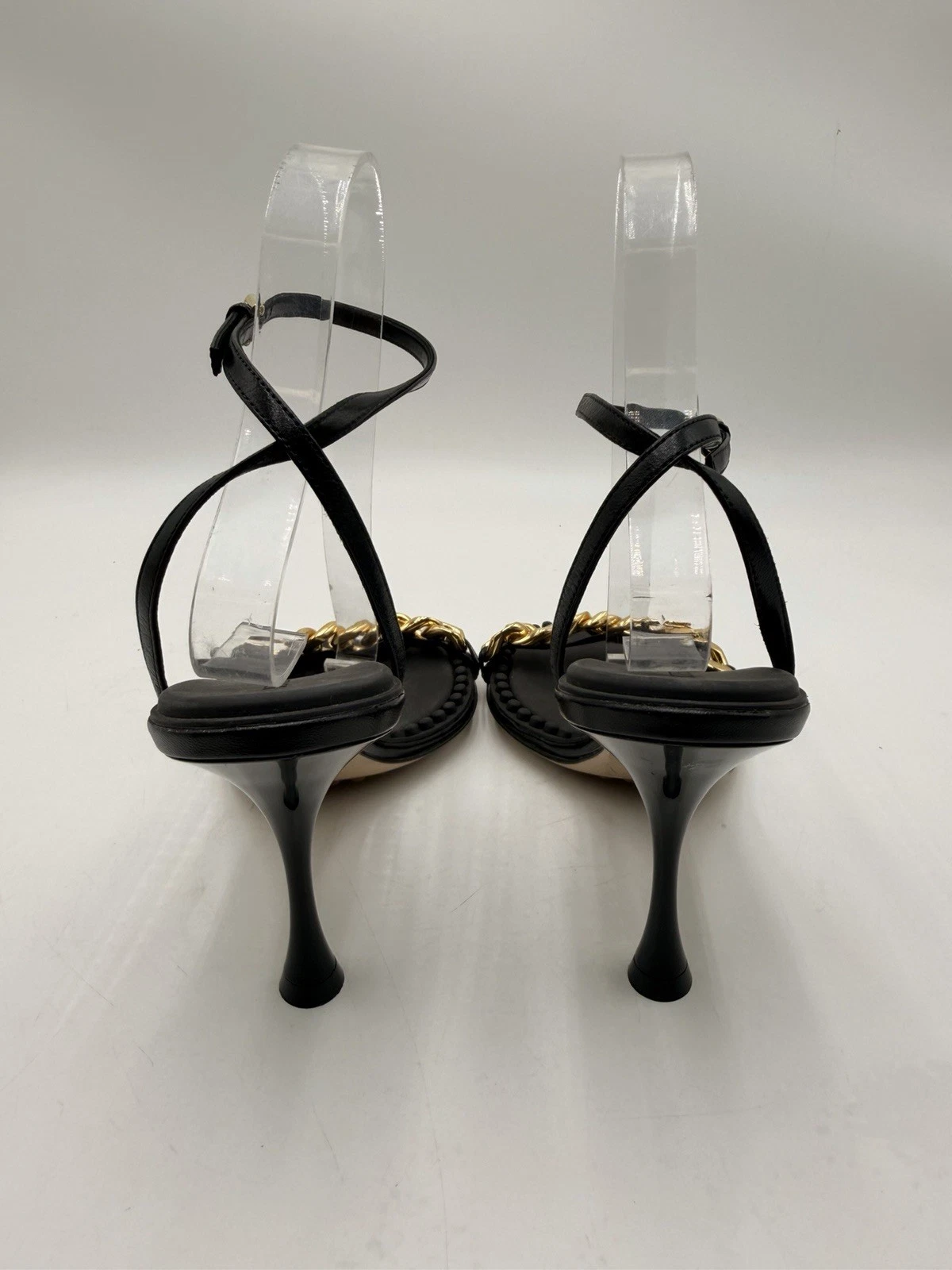 Women’s Bottega Veneta black leather Gold Chain ankle strap sandals Size 39 thumbnail 4