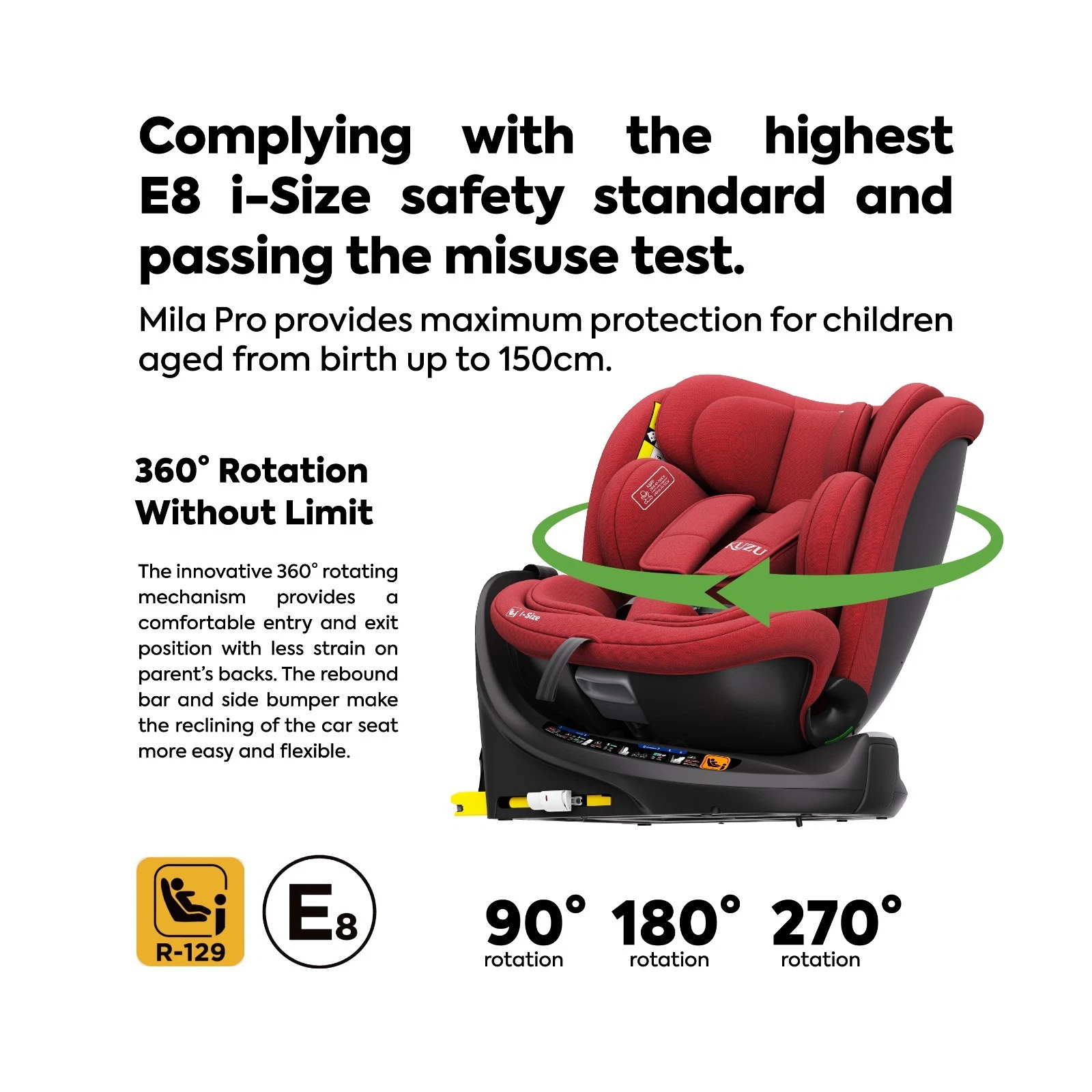 Kuzu Mila Pro 360° Rotating i-Size/R129 Car Seat Group 0+/1/2/3 ISOFIX 40-150cm thumbnail 2