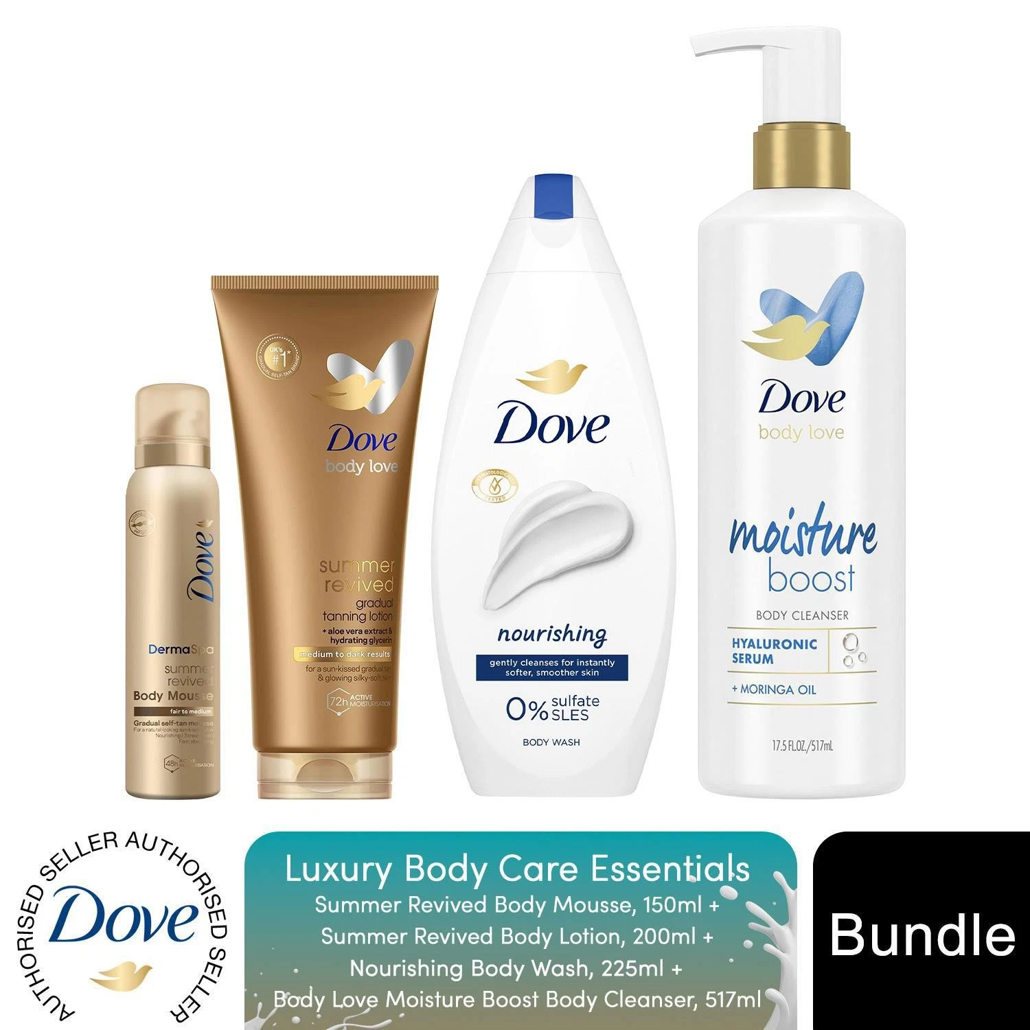 Dove Luxury Body Care with Lotion, Summer Revive Tan Mousse, Cleanser & Wash
