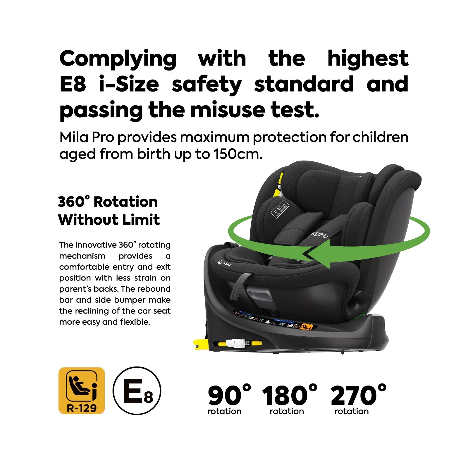 Kuzu Mila Pro 360° Rotating i-Size/R129 Car Seat Group 0+/1/2/3 ISOFIX 40-150cm thumbnail 2