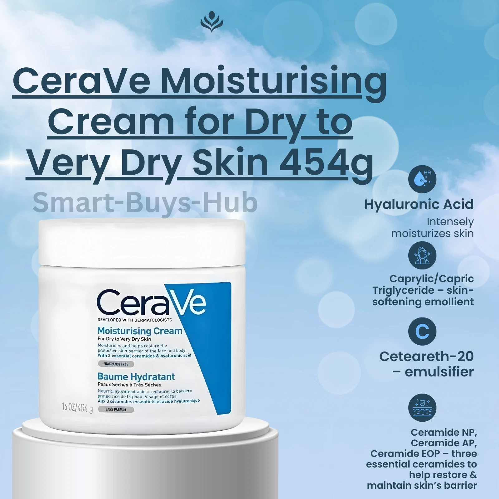 The CeraVe Moisturising Cream for Dry to Very Dry Skin 454g thumbnail 5